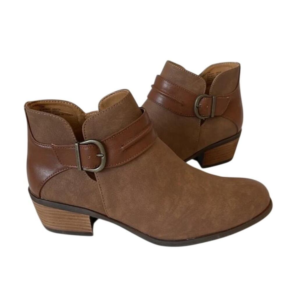 BOC Born Gemm Brown Ankle Booties Buckle Low Heel Women's Size 10M